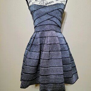 Gaci Silver & Black Strapless Fit Flare Dress Medium NEW